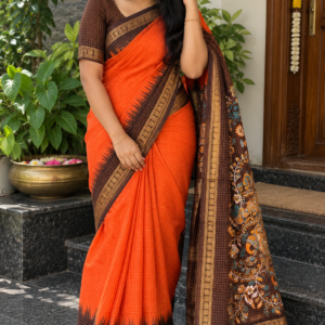 🧡 vibrant orange & chocolate brown uniform saree 🤎🥻