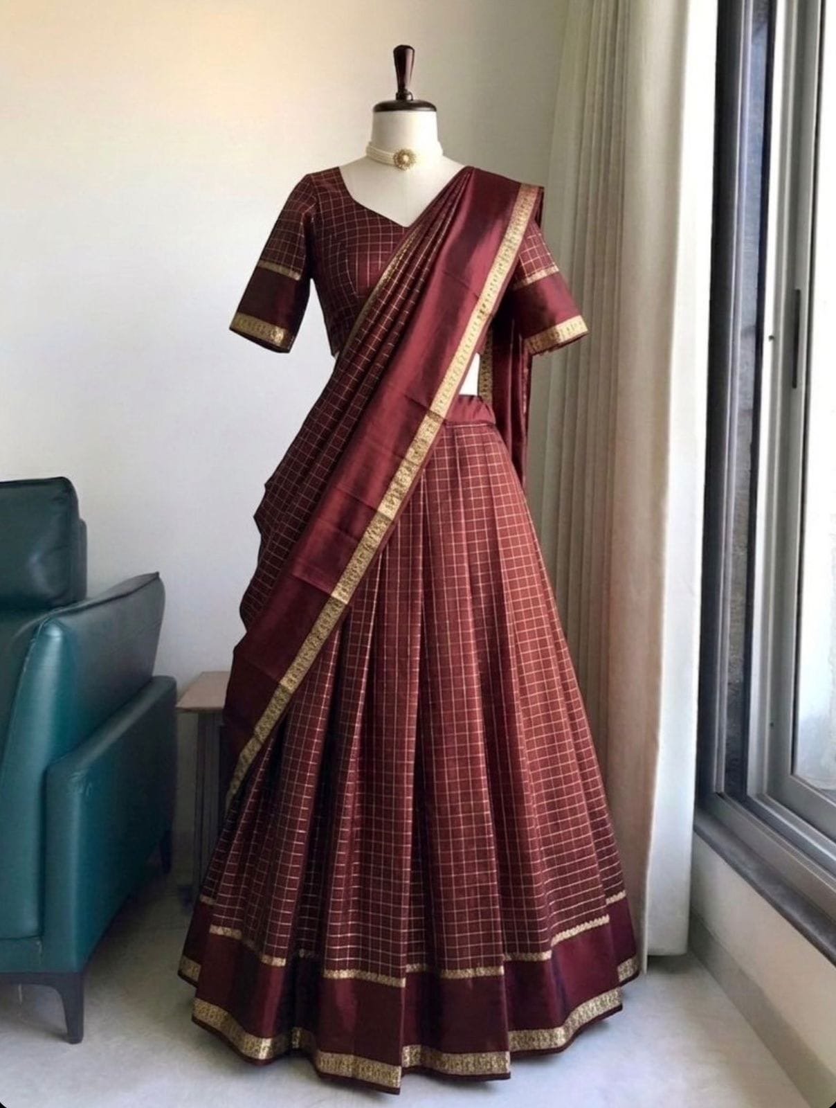 ✨ premium viscose georgette satin patta half saree ✨