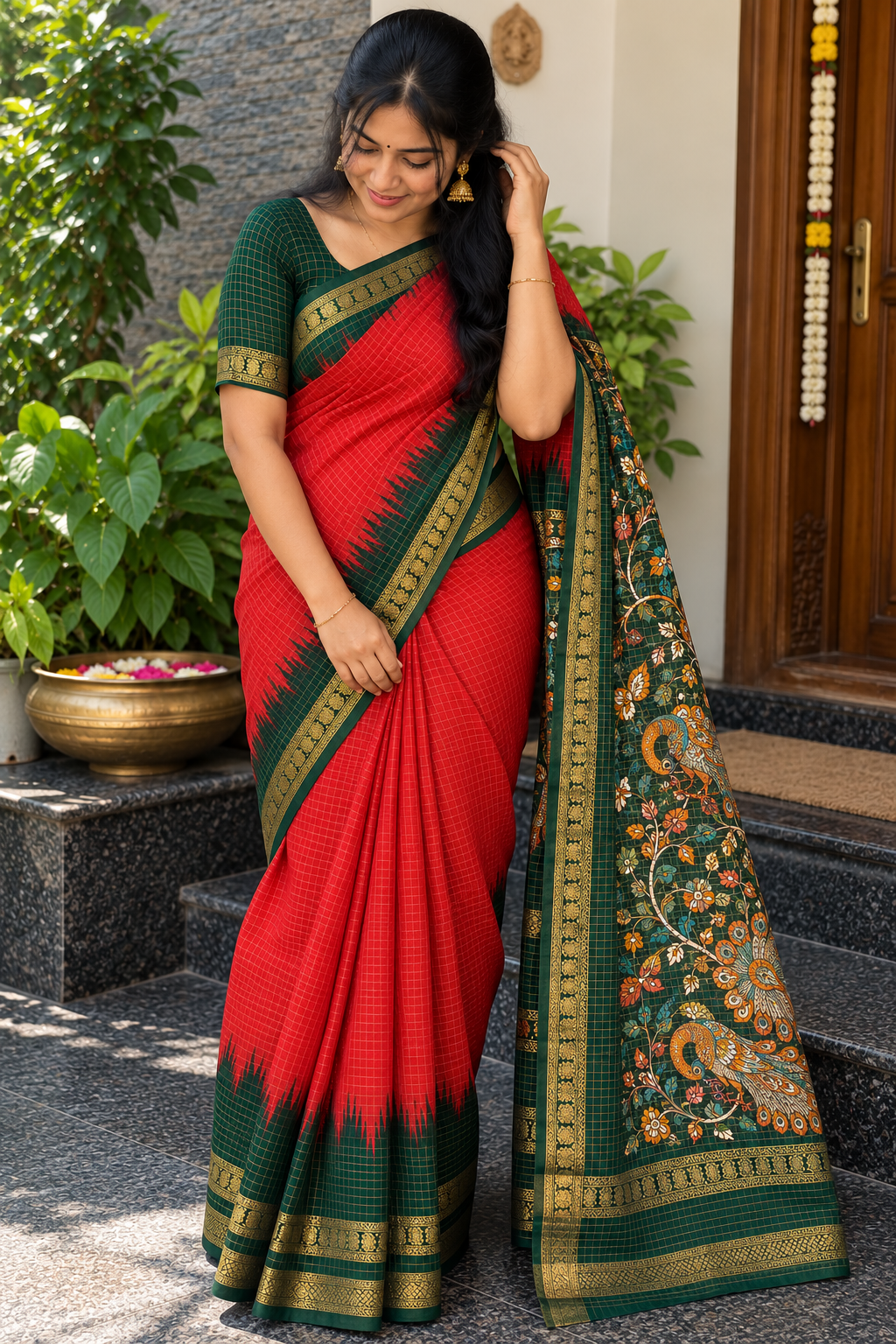 🧡 vibrant orange & chocolate brown uniform saree 🤎🥻